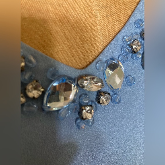 AMERICAN GLAMOUR Badgely Mischka Cold Shoulder Tunic BABY BLUE RHINESTONES Large - Picture 13 of 14